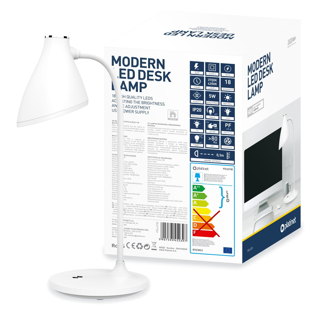 PLATINET Lampka Led 5W 45239 PDL6730 aku 2400 mAh - Henryx24