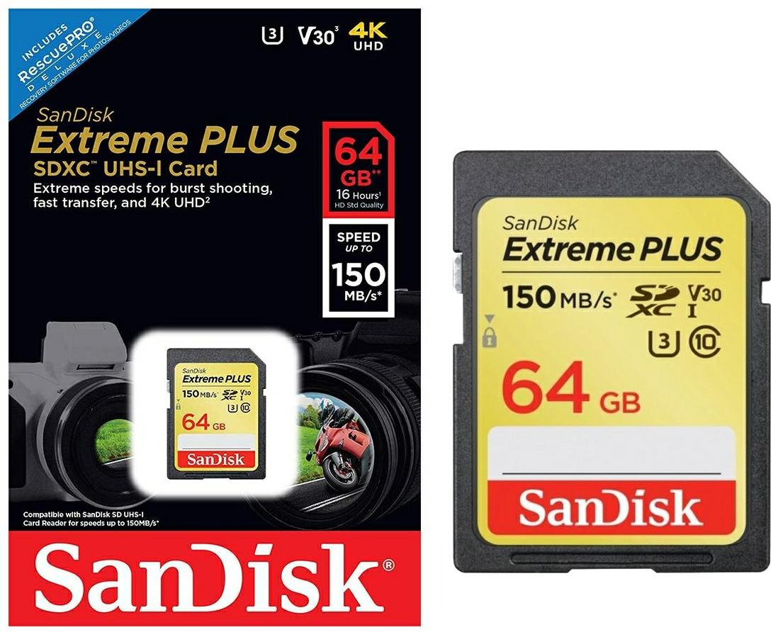 SanDisk SDXC 64GB Extreme 150/60MB/s U3 SDSDXW6-064G-GNCIN class 10 U3 V30 EXTREME PLUS - Henryx24