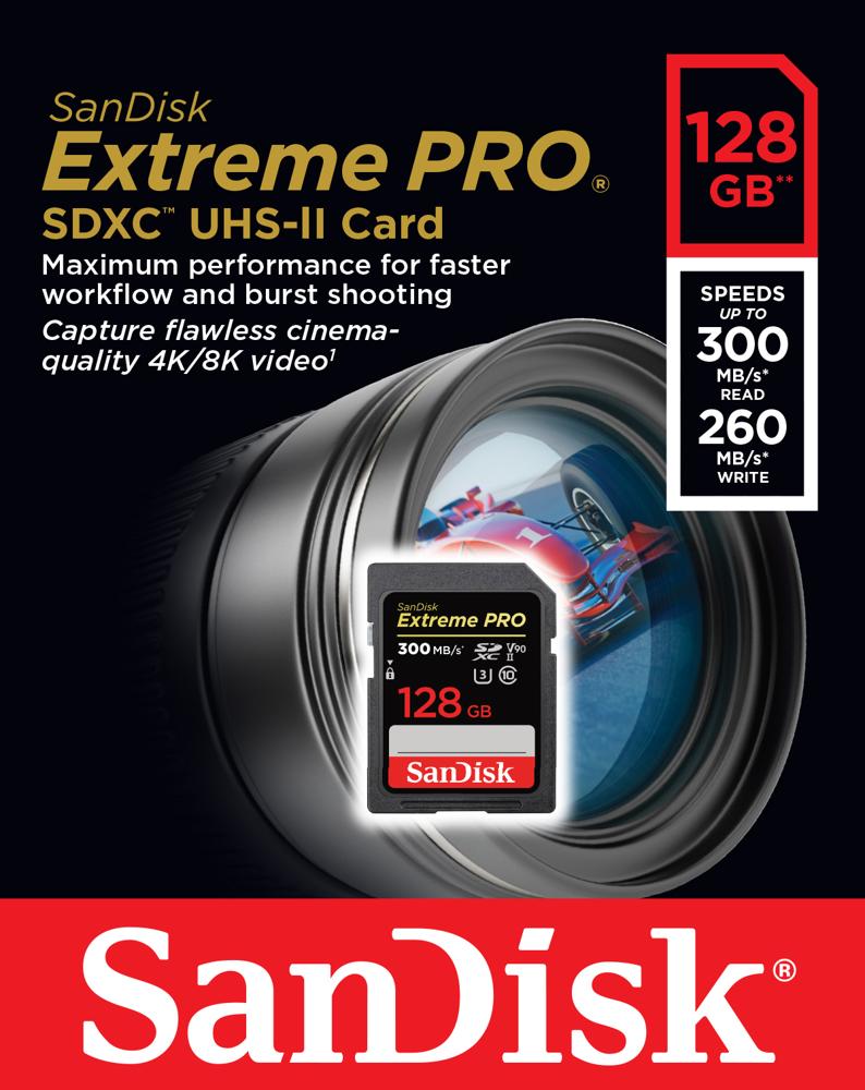 SanDisk SDXC 128GB Extreme PRO 300/260MB UHS-II U3 V90 SDSDXDK-128G-GN4IN - Henryx24