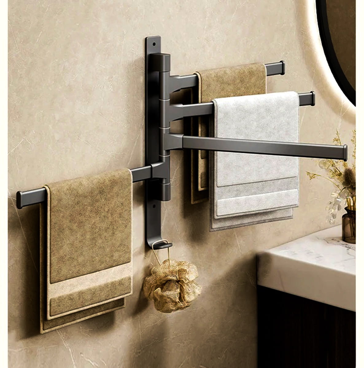 Wieszak na ręczniki DA261 czarny 4 ruchome ramiona - Henryx24