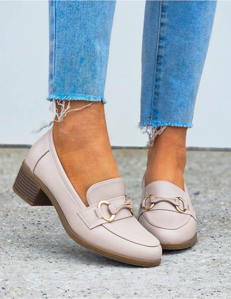 Eleganckie Klasyczne Beżowe Czółenka Na Niskim Obcasie Carine