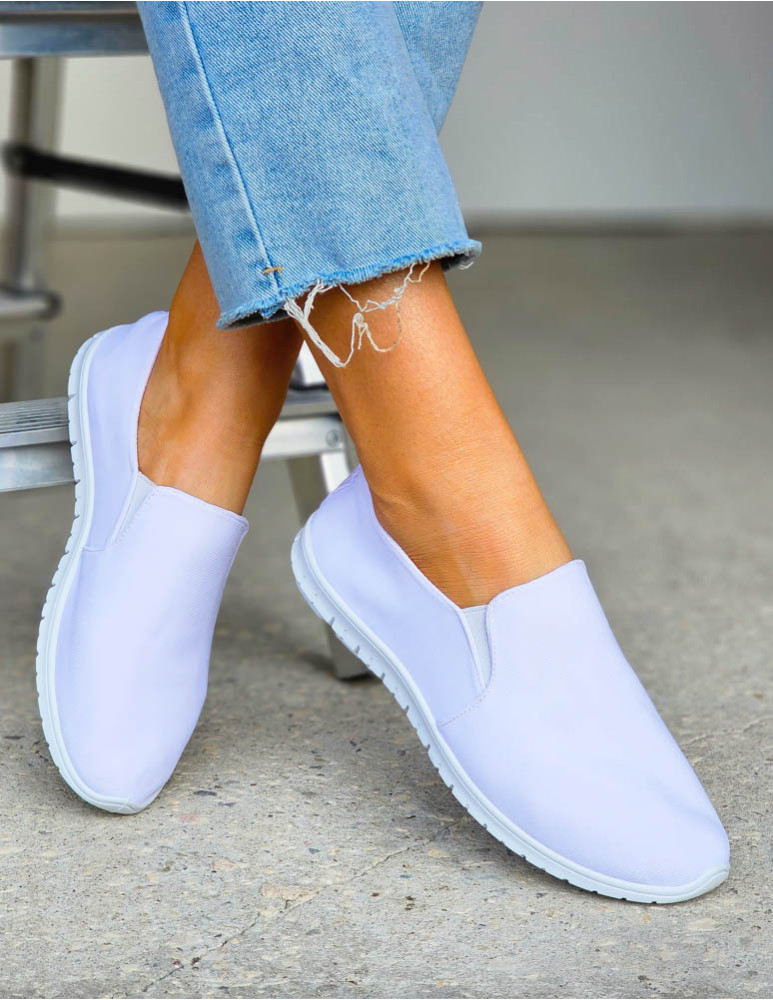 Białe Elastyczne Trampki Tenisówki z Lycry z Gumką My