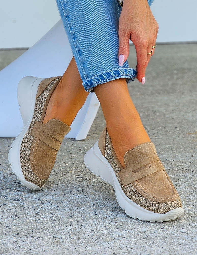 Sportowe Lekkie Mokasyny Półbuty Khaki Autumn