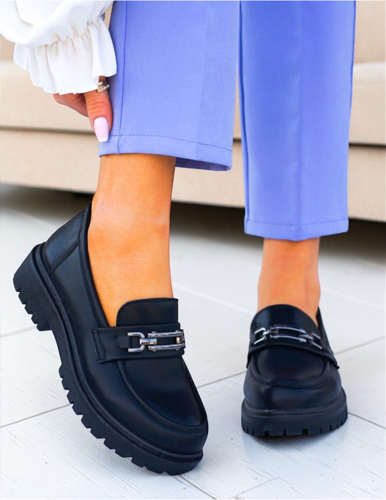 Czarne Skórzane Mokasyny Na Platformie Classic