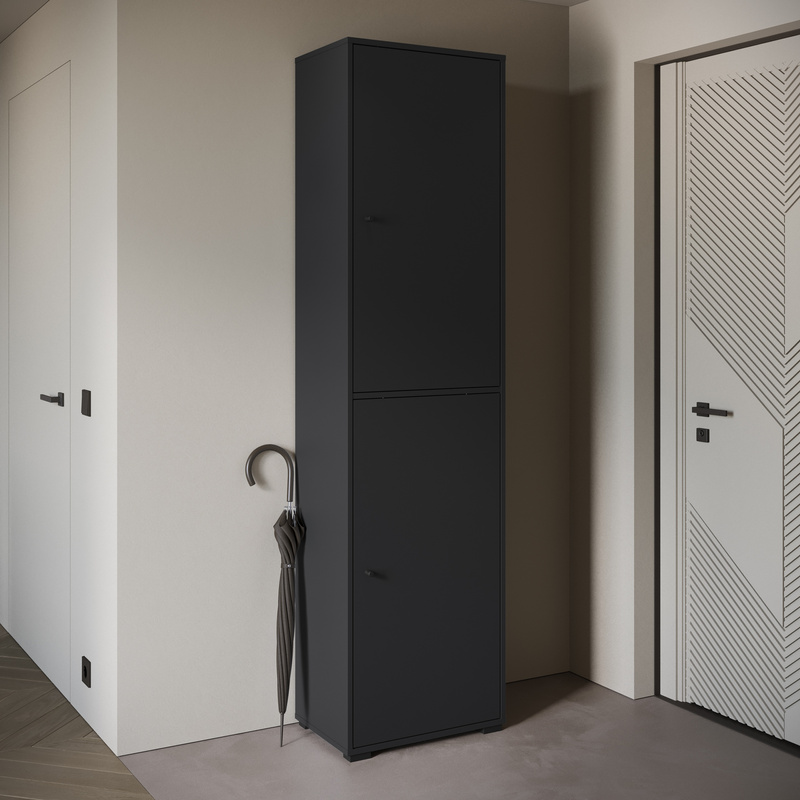 Szafa 50 cm wysoka na buty z półkami DORANO dwudrzwiowa czarny
