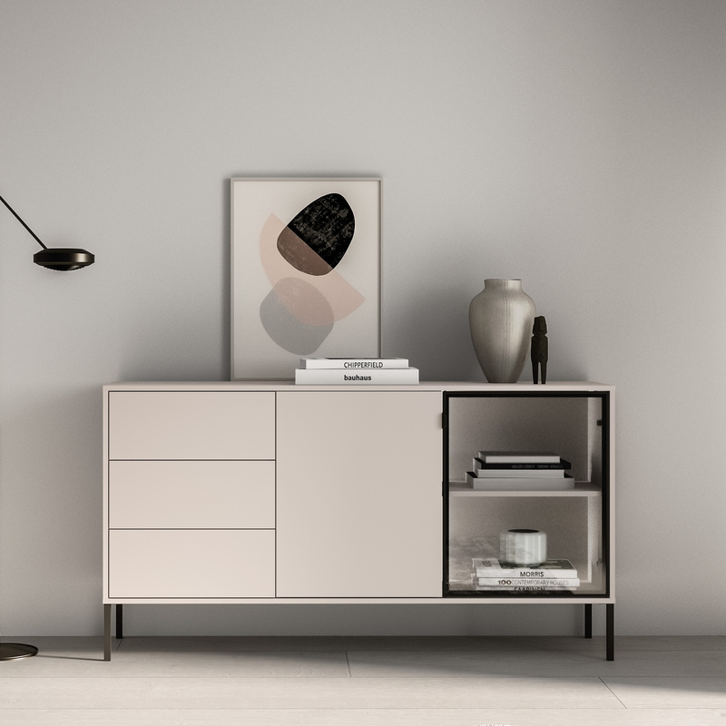 Komoda z szufladami 160 cm na nóżkach do salonu BANELI dwudrzwiowa