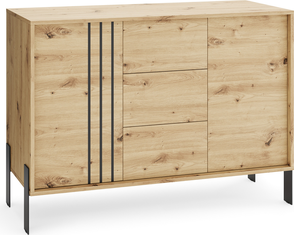 Komoda 120 cm z szufladami do salonu dwudrzwiowa NUVIO dąb artisan