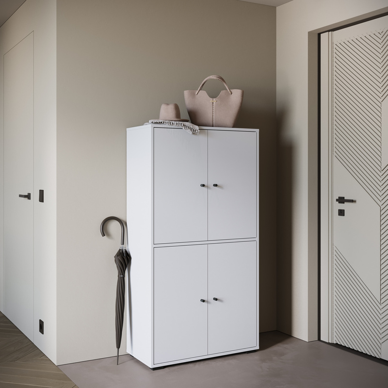 Wysoka szafka na buty z półkami 70 cm do przedpokoju DORANO biały