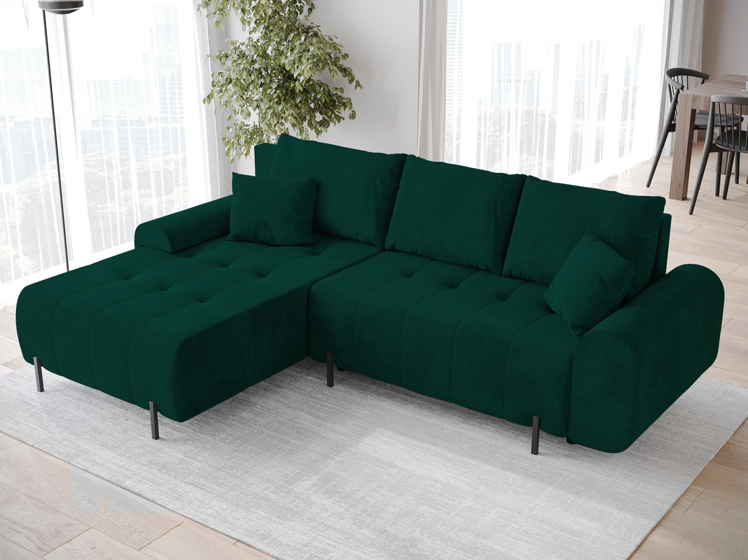 Narożnik z funkcją spania do salonu ARCO butelkowa zieleń