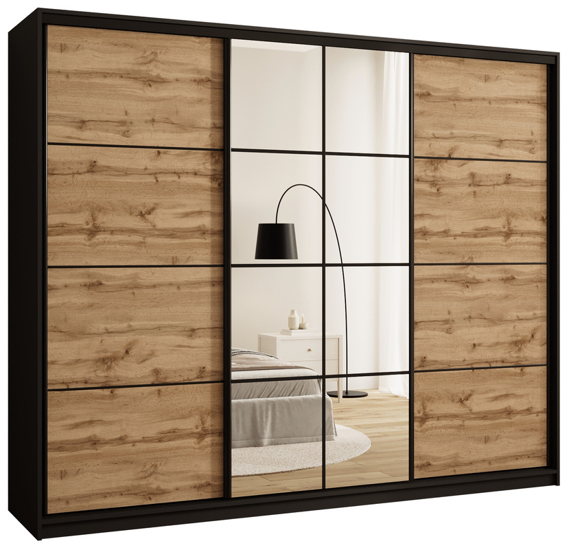 Szafa przesuwna z lustrem 250 cm do sypialni EDGE dąb wotan