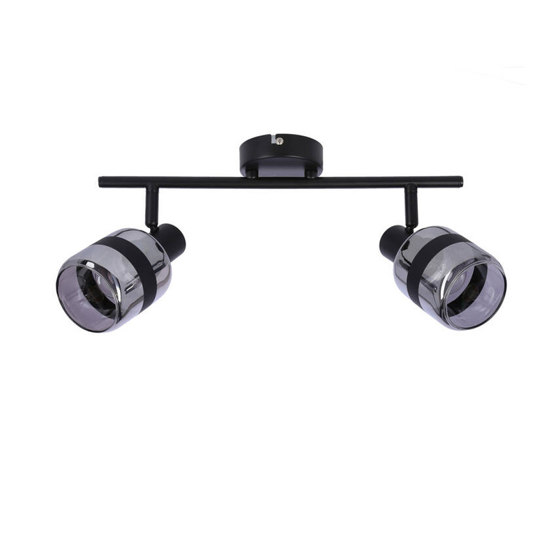 Lampa sufitowa listwa 2-punktowa do salonu YUKI czarny z dymionym kloszem