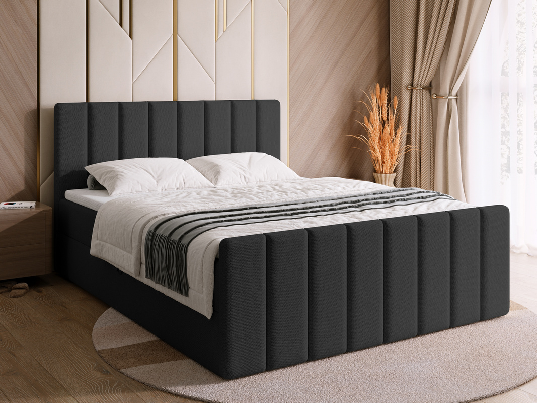Łóżko kontynentalne do sypialni 140x200 cm z pojemnikiem DENVER DUO czarne