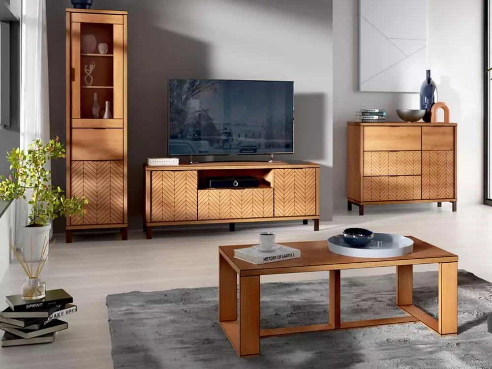 Meblościanka do salonu z ławą FONETTI dąb karmel