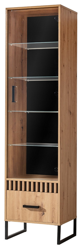 Witryna na książki ze szklanymi półkami LIVORNO dąb artisan