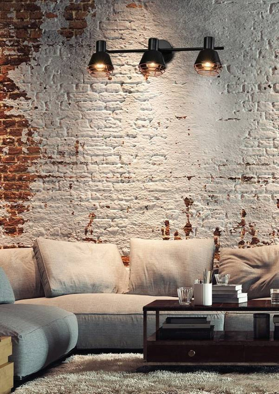 Czarna lampa ścienna sufitowa regulowana do salonu NERIA miedziany klosz