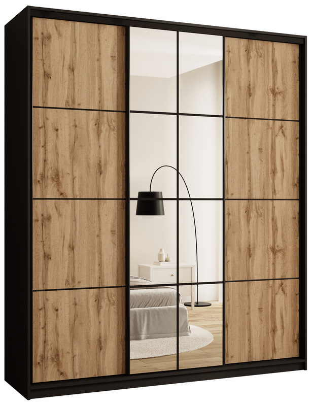 Szafa przesuwna z lustrem i drążkami 200 cm do sypialni EDGE MAX