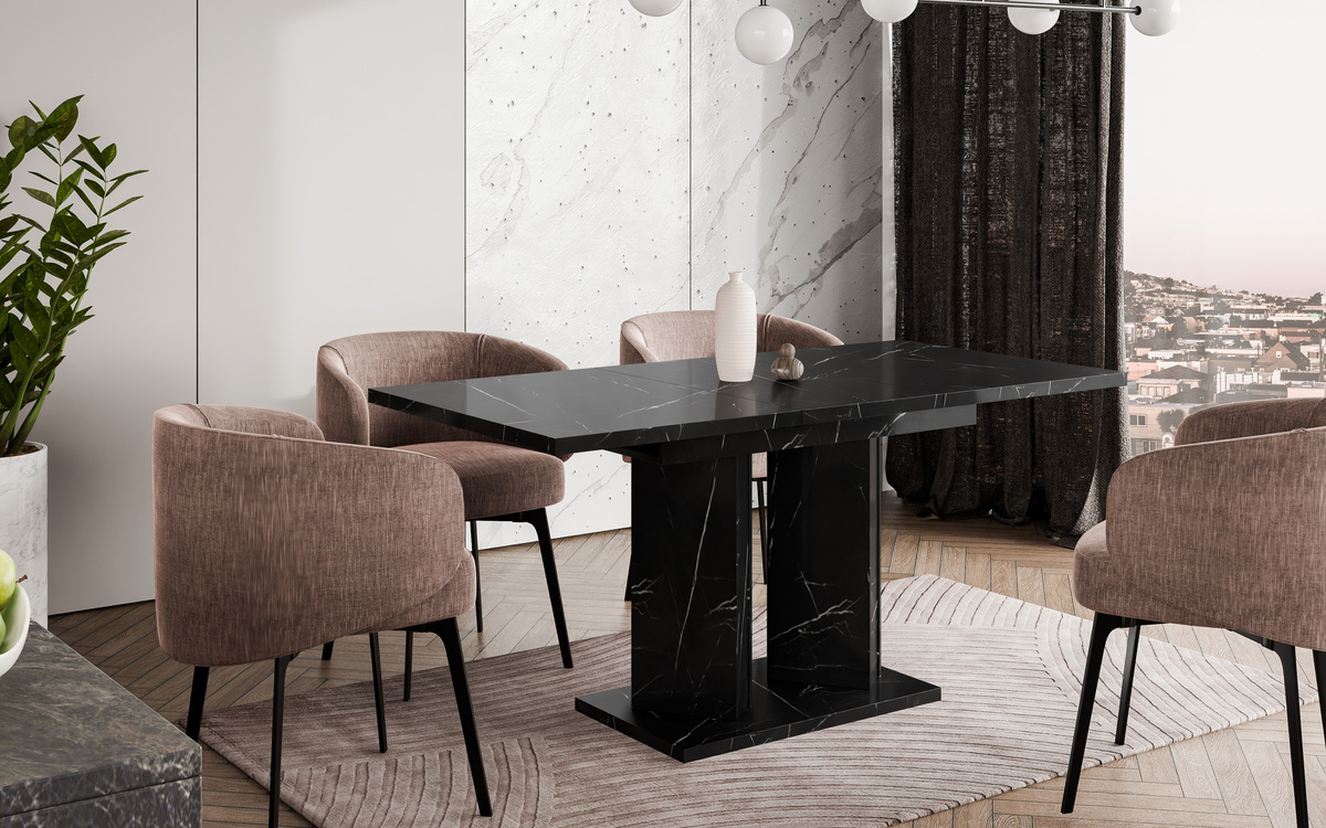 Stół rozkładany 160 cm do jadalni prostokątny GONDO czarny marmur
