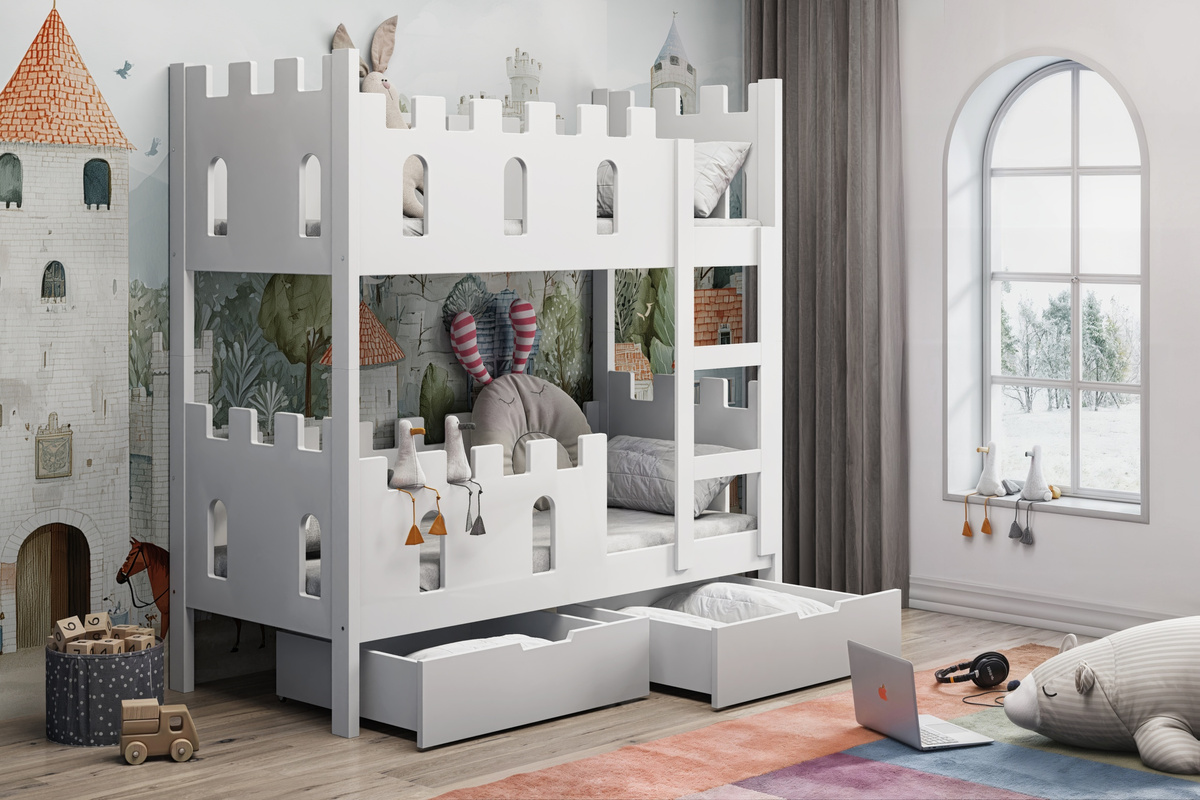 Łóżko dla dziecka 180x75 cm piętrowe 2 osobowe na nóżkach ZORIAN