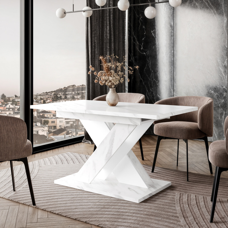 Stół rozkładany do salonu 160x80 cm TAPI biały marmur