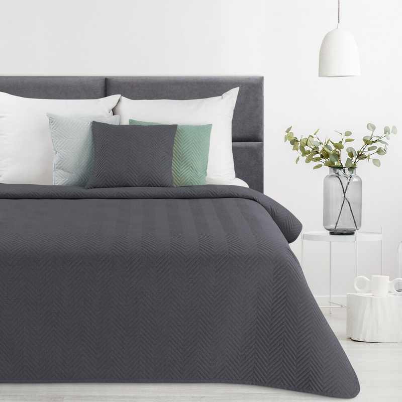 Narzuta na łóżko 220x240 cm grafitowa LENON 3 miękka w dotyku