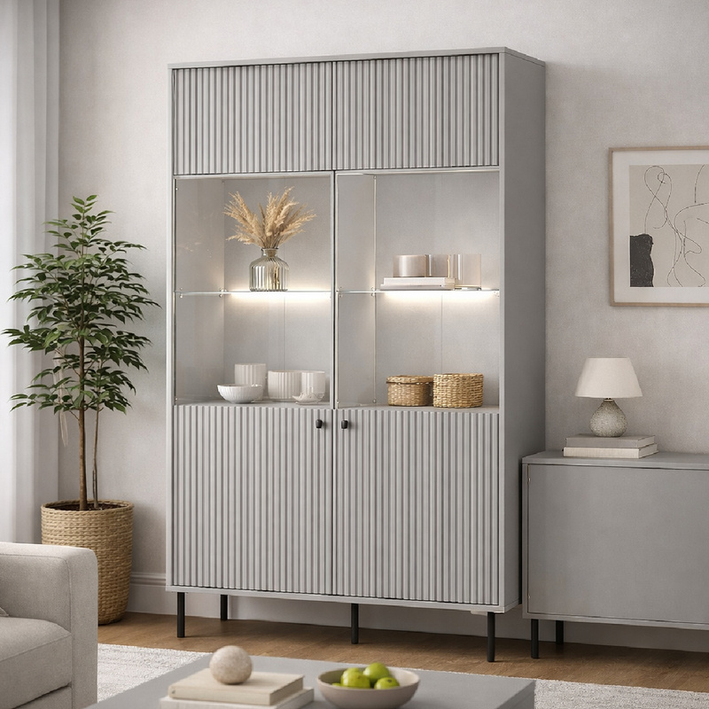 Witryna przeszklona IRYS 105 cm do salonu szara