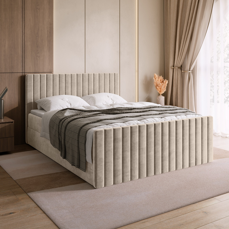 Beżowe łóżko kontynentalne do sypialni 140x200 cm z pojemnikiem DREAM DUO