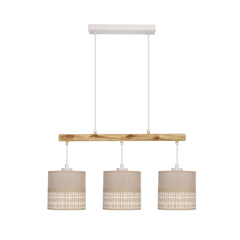 Biała lampa wisząca 3-płomienna do salonu IZOTTO abażury beżowe