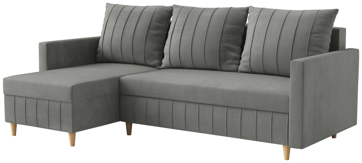 Szary narożnik z funkcją spania i pojemnikiem do salonu FOCUS