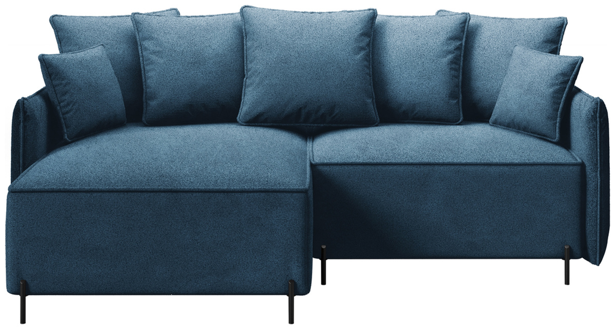 Niebieski narożnik na nóżkach rozkładany do salonu z funkcją spania BOCCO boucle