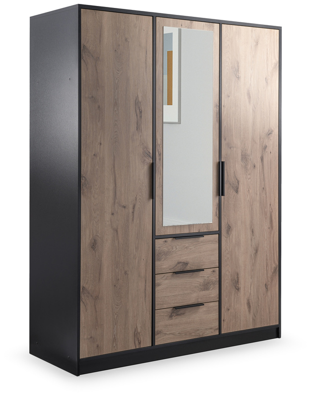 Trzydrzwiowa szafa uchylna z szufladami i półkami 150 cm LANTE