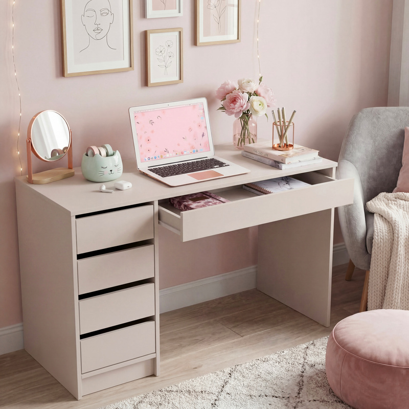 Kaszmirowe nowoczesne biurko z szufladami 120x55 cm JULIA