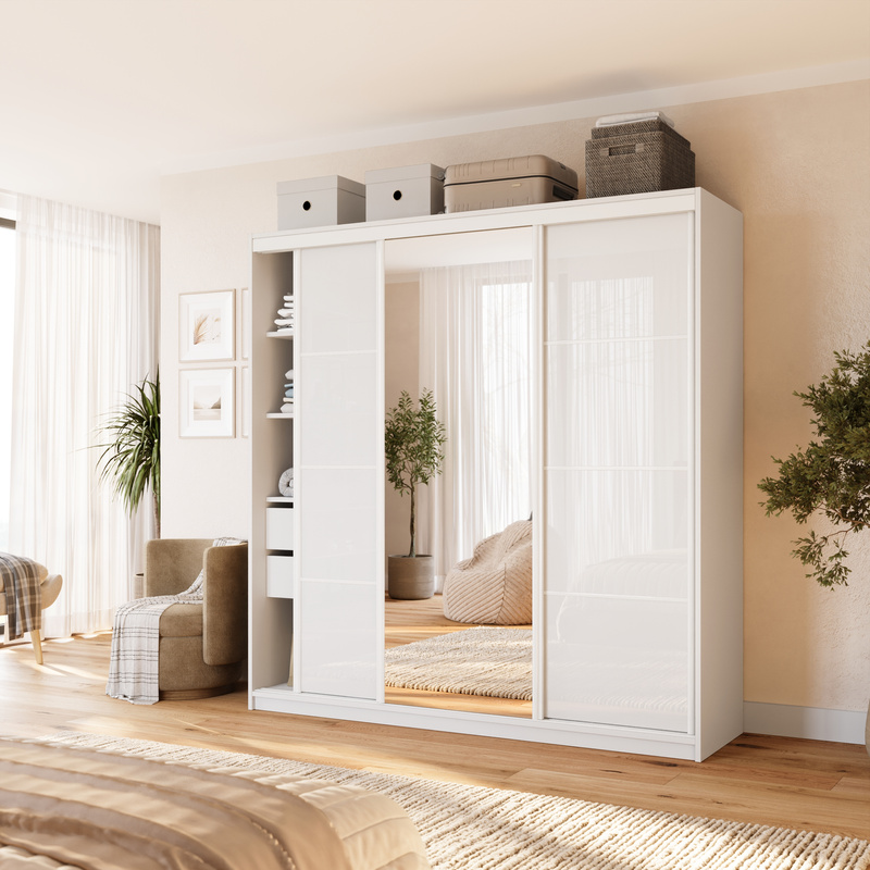 Biała szafa przesuwna z lustrem 200 cm VITA połysk