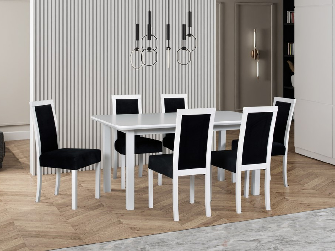 Biały stół rozkładany z krzesłami do jadalni