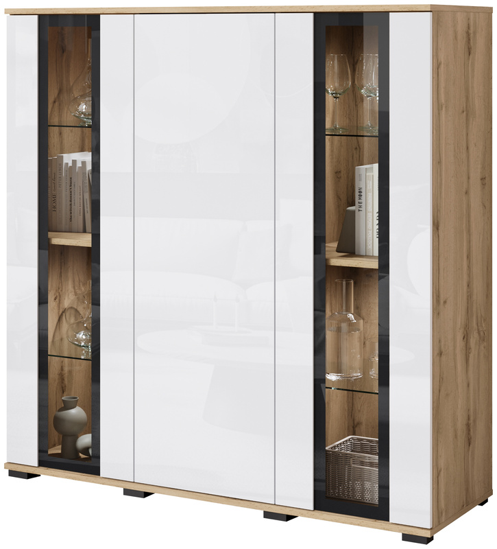 Komoda biały połysk z witryną 120 cm do salonu CAVIO