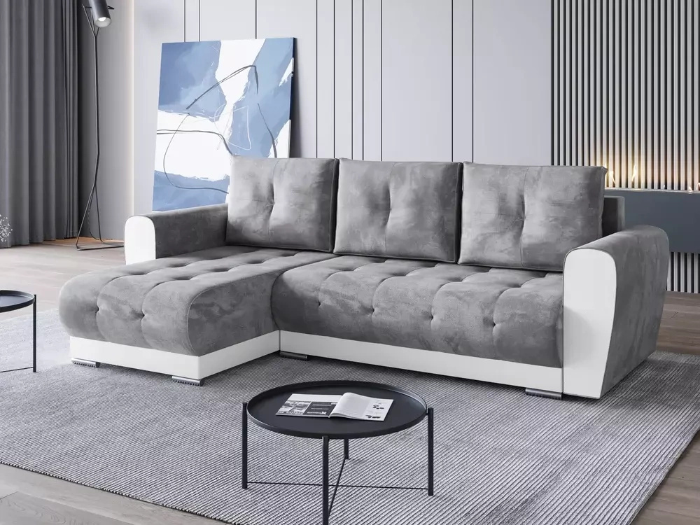 Nowoczesny narożnik do salonu z funkcją spania DOMI szary