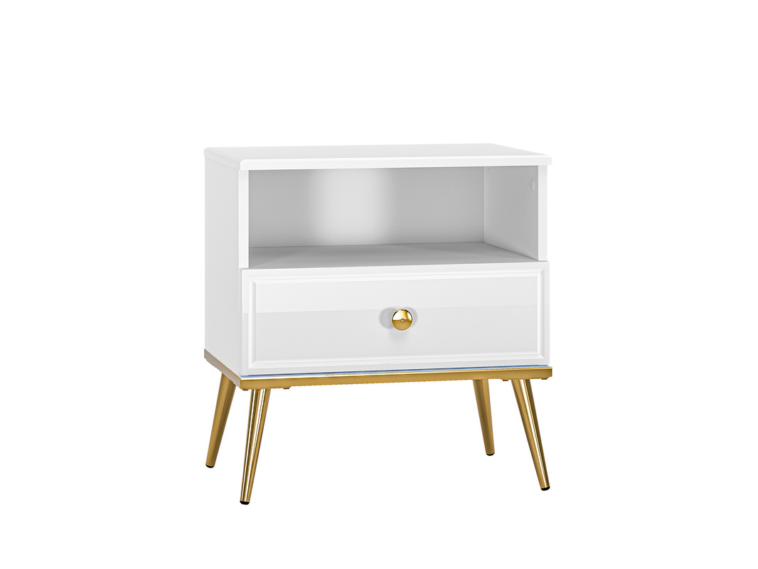 Elegancka szafka nocna do sypialni GOLDIN biały połysk