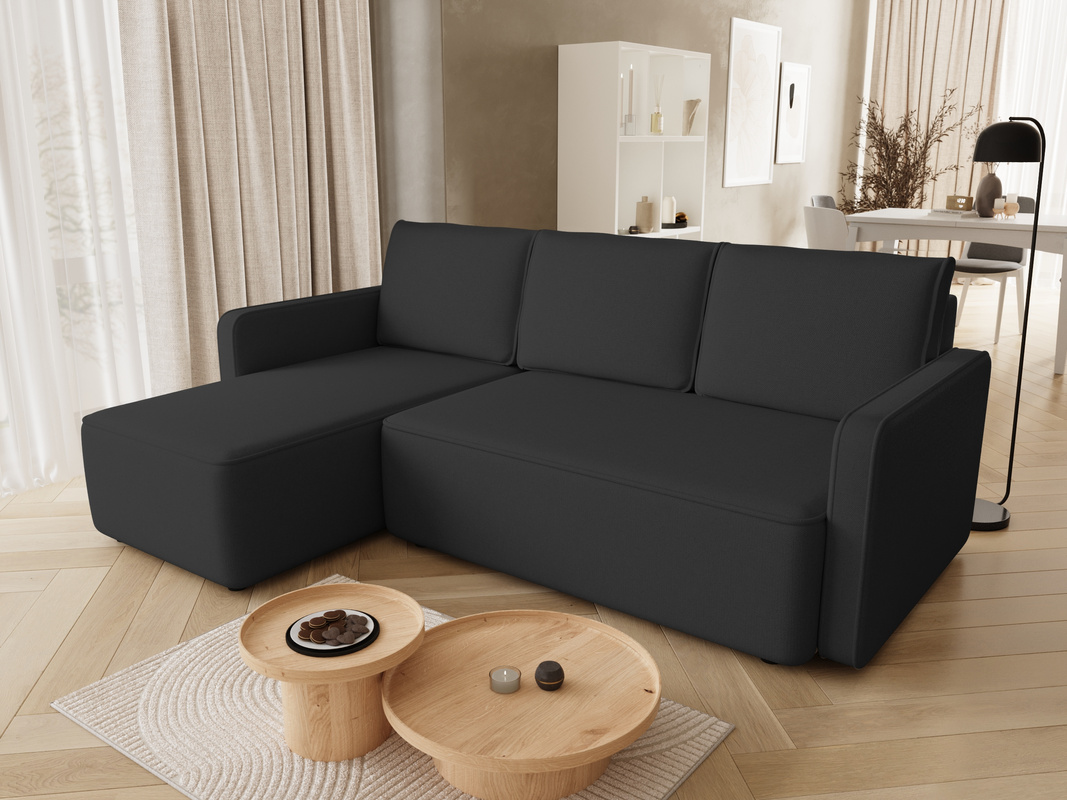 Czarny welurowy narożnik z funkcją spania do salonu QULIO
