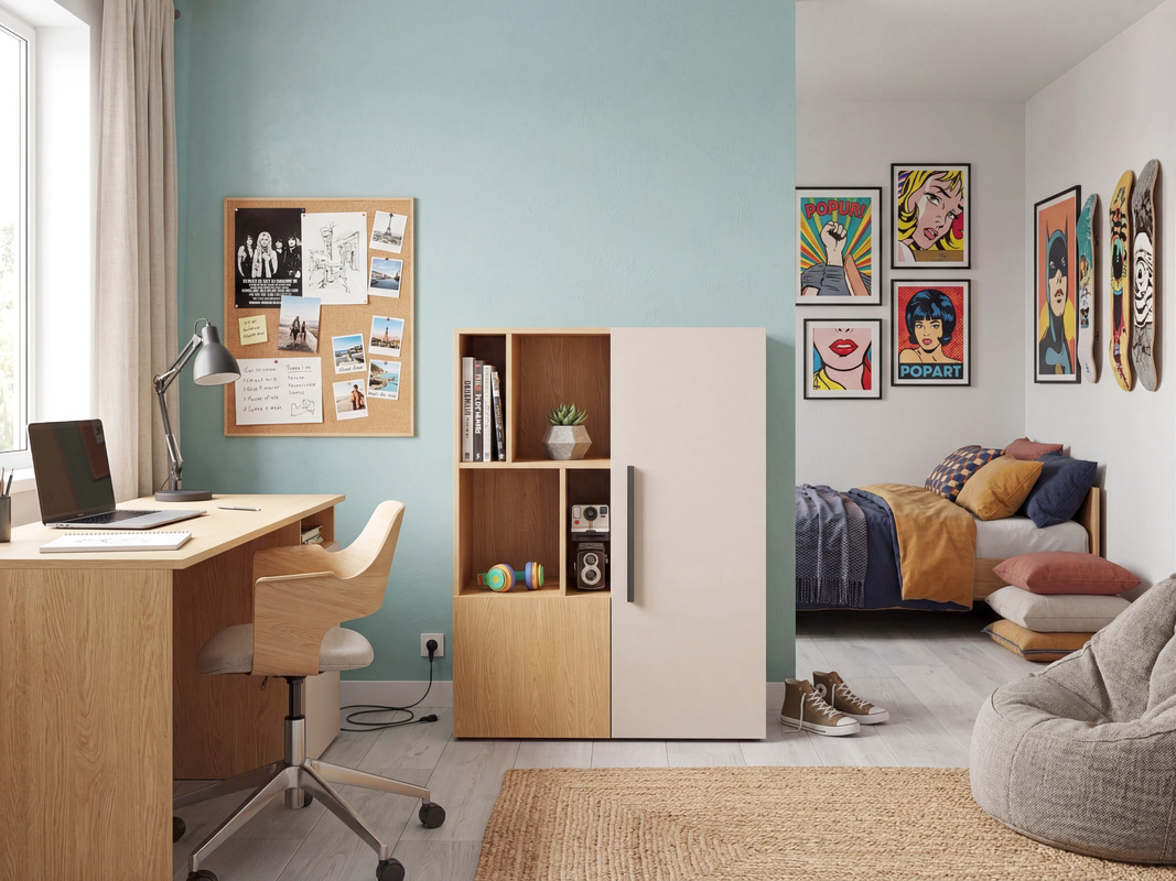 Regał zamykany na książki 90 cm do pokoju dwudrzwiowy LUMI