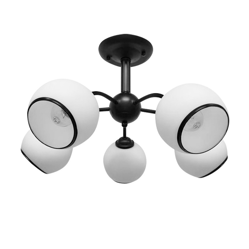 Czarna lampa wisząca 5xE27 z białym kloszem do salonu MARINEN