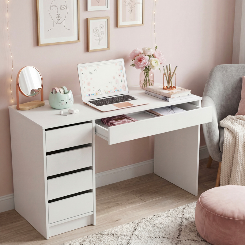 Białe nowoczesne biurko z szufladami JULIA