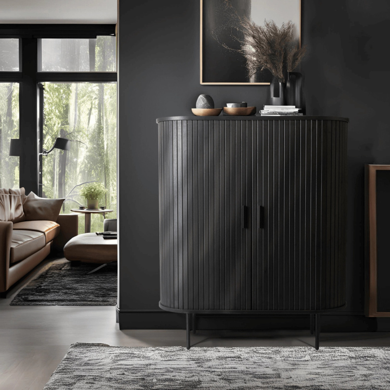 Czarna komoda dwudrzwiowa przesuwna 100 cm do salonu TRISH