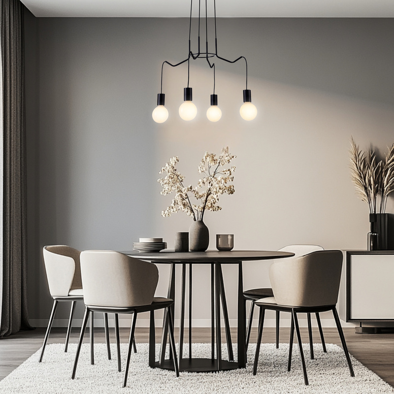 Czarna lampa wisząca metalowa do salonu BASSO 4xE27 regulowana wysokość