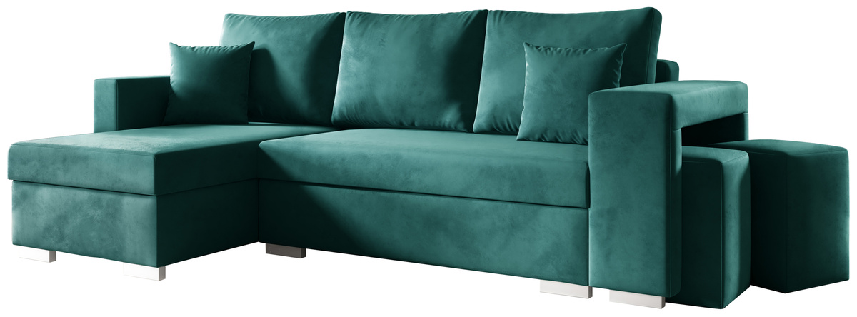 Nowoczesny narożnik do salonu z funkcją spania z pufami LARA