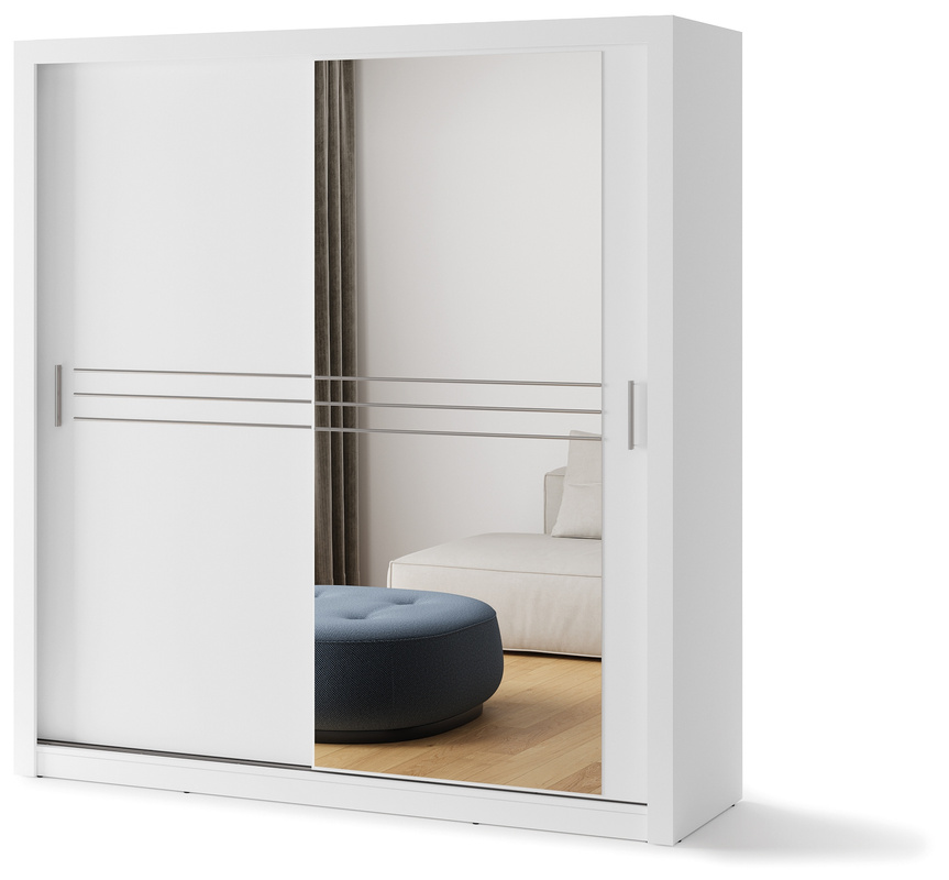 Biała szafa przesuwna z lustrem 200 cm do sypialni IDEA
