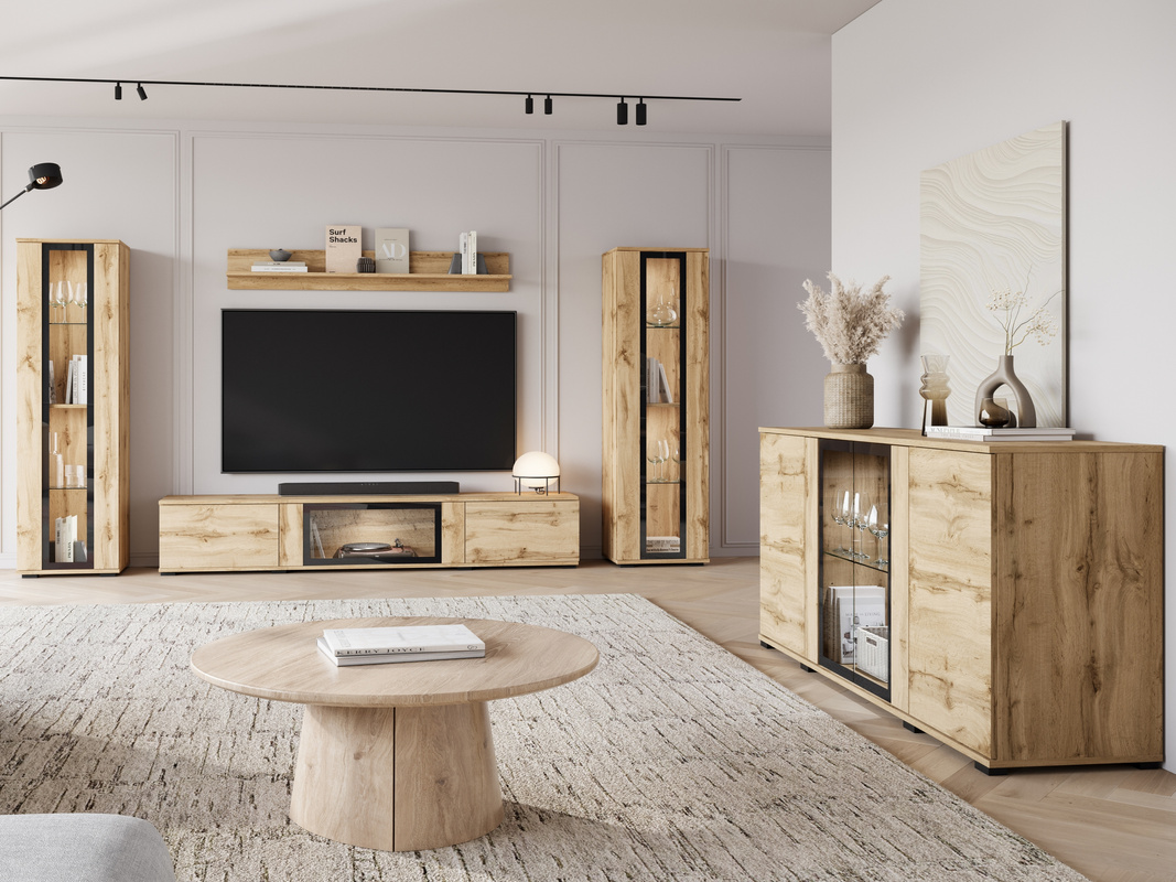 Meble do salonu meblościanka z komodą dąb wotan CAVIO