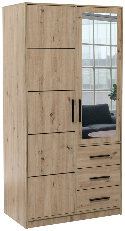 Dwudrzwiowa szafa uchylna z lustrem i szufladami 100 cm KODA