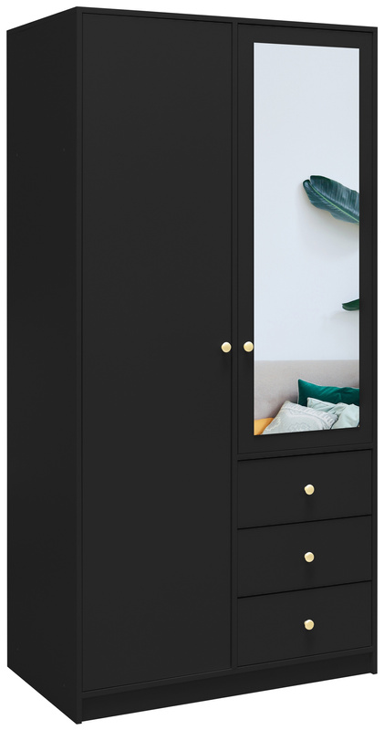 Czarna dwudrzwiowa szafa uchylna z lustrem 100 cm SELMA