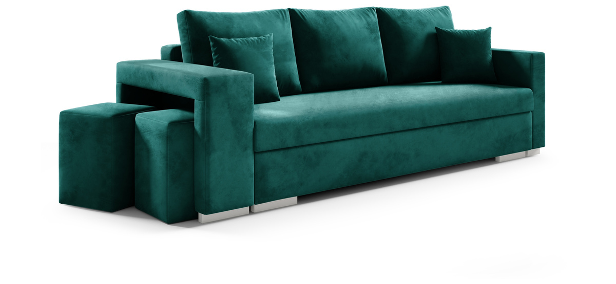 Welurowa sofa z funkcją spania z pufami LARA