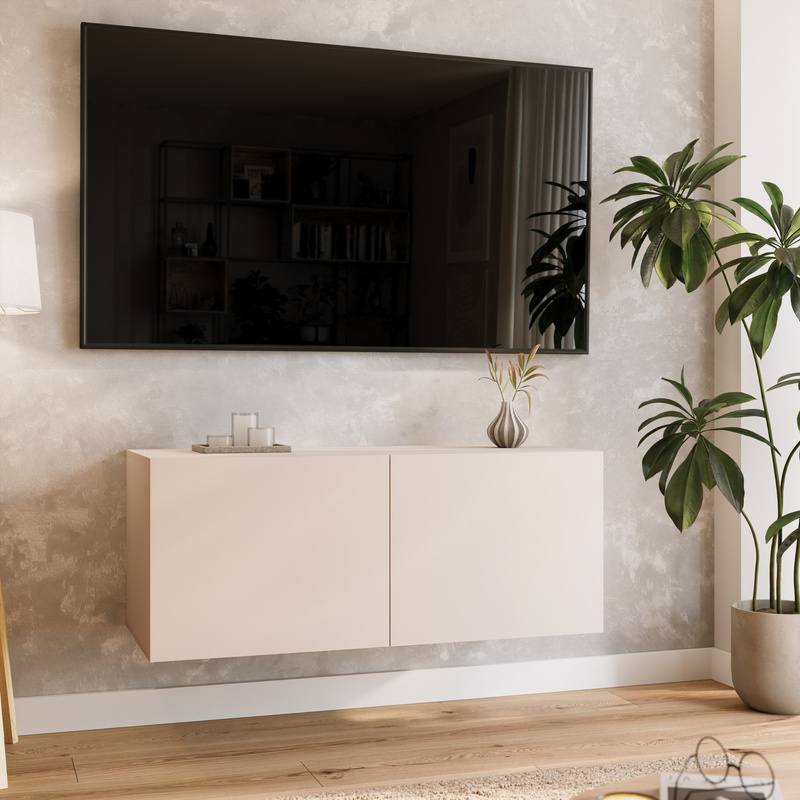 Wisząca szafka RTV 100 cm z półkami do salonu LORI kaszmir