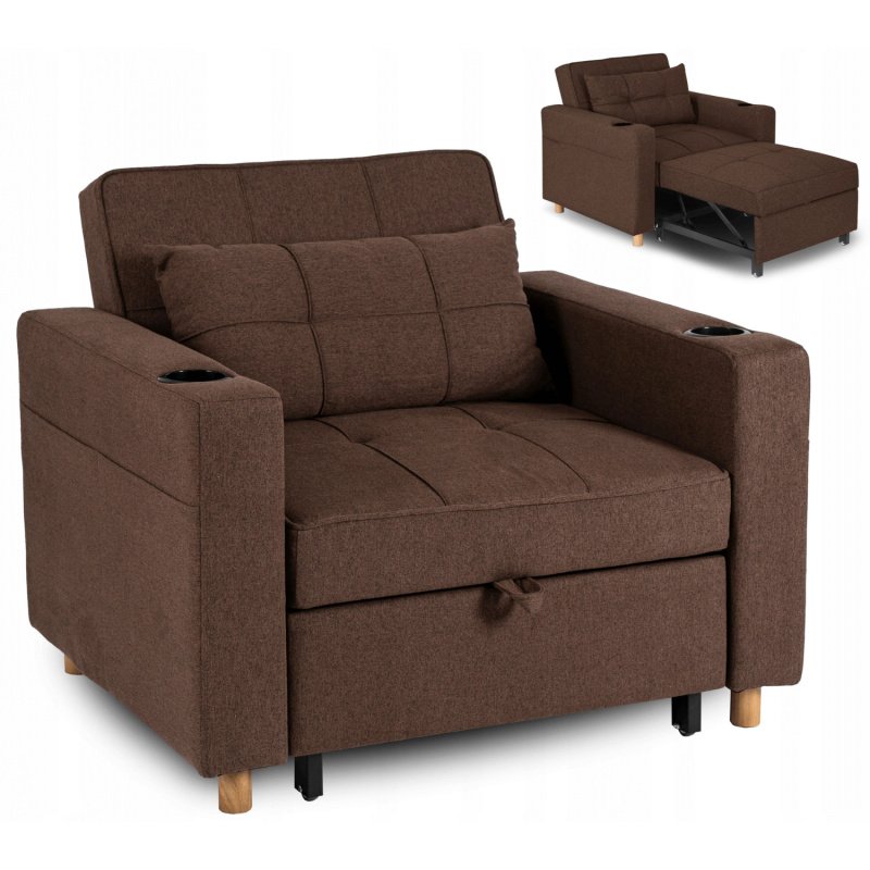 Fotel rozkładany z funkcją spania do salonu brązowy SOREL